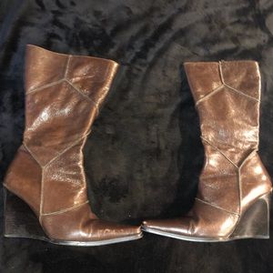 Brown wedge boots